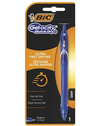 Гел химикалка BIC Gel-ocity - Quick Dry, 0.7 mm, блистер, синя - 1