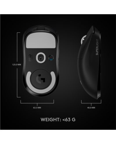 Гейминг мишка Logitech - PRO X SUPERLIGHT, оптична, безжична, черна - 10