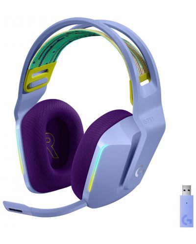 Гейминг слушалки Logitech - G733, безжични, лилави - 1