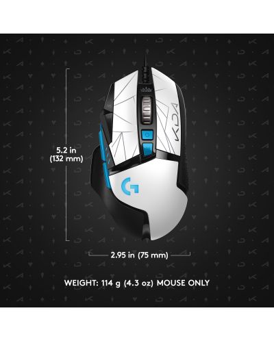 Гейминг мишка Logitech - G502 Hero K/DA, оптична, бяла/черна - 10