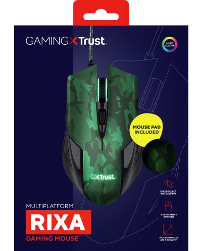 Гейминг комплект мишка и пад Trust - GXT 781 Rixa Camo, зелен - 7