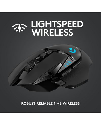 Гейминг мишка Logitech - G502 LightSpeed, оптична, безжична, черна - 3