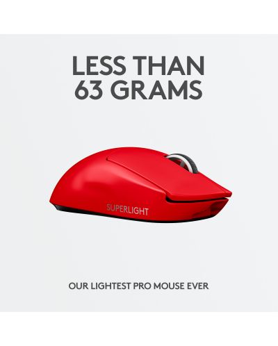 Гейминг мишка Logitech - Pro X Superlight, оптична, безжична, червена - 3