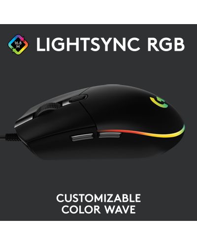 Гейминг мишка Logitech - G102 Lightsync, оптична, RGB, черна - 3