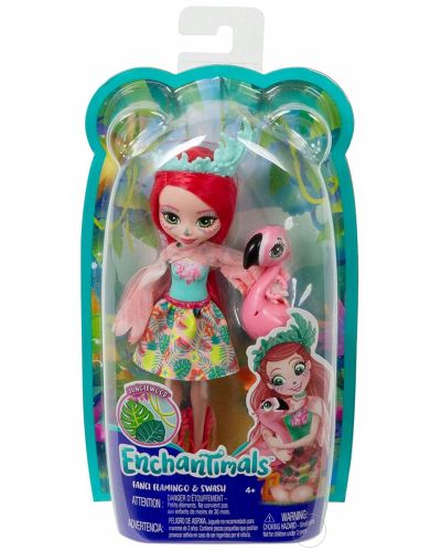 Кукличка с животниче Mattel Enchantimals - Fanci Flamingo с фламингото Swash - 1