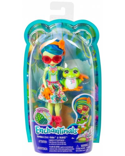 Кукличка с животниче Mattel Enchantimals - Tamika Tree Frog и жабчето Burst - 1