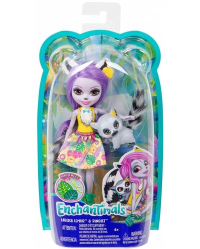 Кукличка с животинче Mattel Enchantimals - Larissa Lemur и лемурчето Ringlet