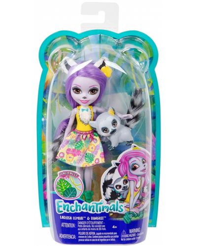 Кукличка с животниче Mattel Enchantimals - Larissa Lemur и лемурчето Ringlet - 1