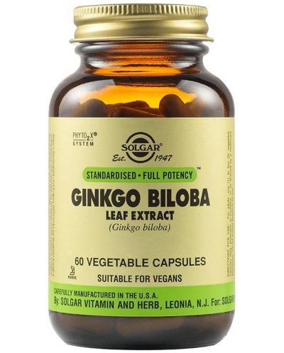 Ginkgo Biloba Leaf Extract, 60 растителни капсули, Solgar - 1