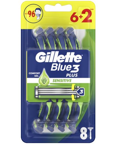 Gillette Blue 3 Мъжка самобръсначка Sensitive, 6 + 2 броя - 1