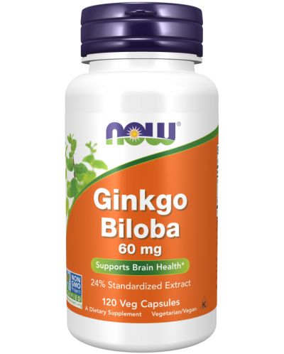 Ginkgo Biloba, 60mg, 120 капсули, Now - 1