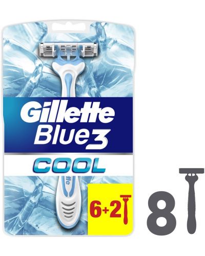 Gillette Blue 3 Мъжка самобръсначка Cool, 6 + 2 броя - 1