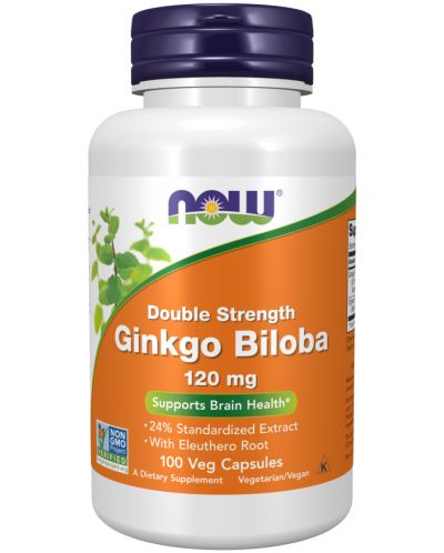Ginkgo Biloba, 120 mg, Double Strength, 100 капсули, Now - 1
