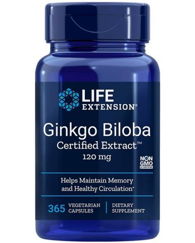 Ginkgo Biloba Certified Extract, 120 mg, 365 капсули, Life Extension - 1