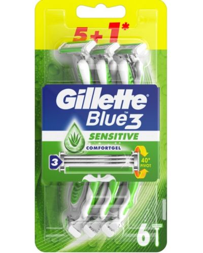 Gillette Blue 3 Мъжка самобръсначка Sensitive , 5 + 1 броя - 1