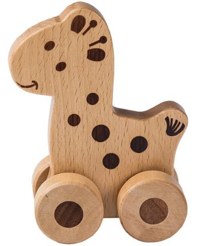 Дървена играчка Jouéco - Жирафче, с колела за бутане - 1