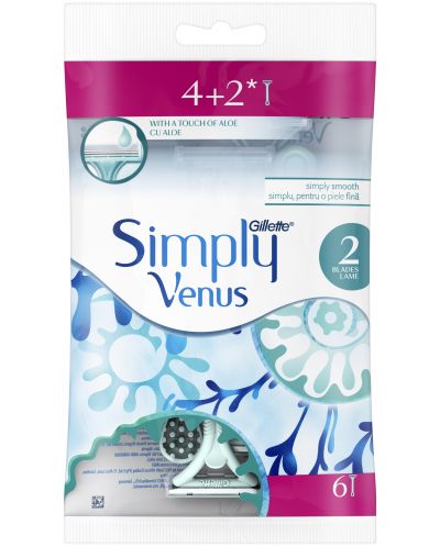 Gillette Venus Дамска самобръсначка Simply, 4 + 2 броя - 1