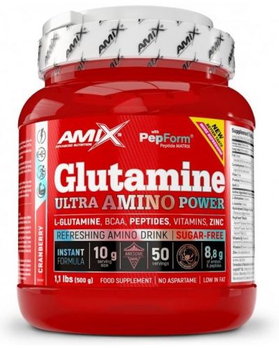 Glutamine Ultra Amino Power, червена боровинка, 500 g, Amix - 1