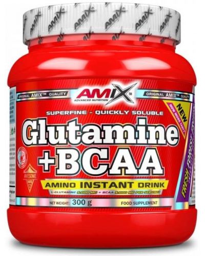 Glutamine + BCAA, горски плодове, 300 g, Amix - 1