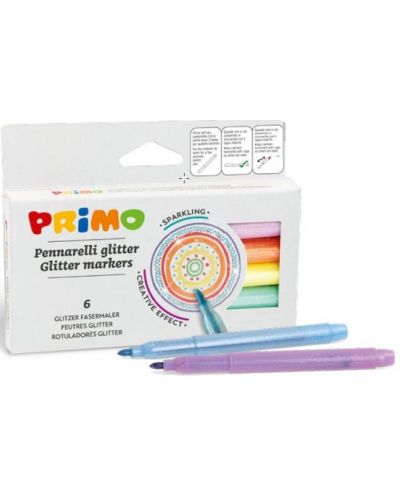 Глитерни флумастери Primo - 6 цвята - 1