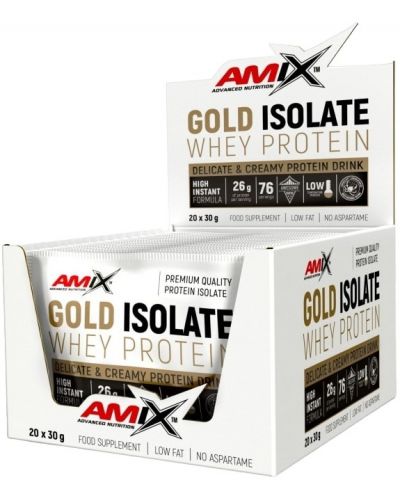 Gold Isolate Whey Protein Box, натурална ванилия, 20 x 30 g, Amix - 1