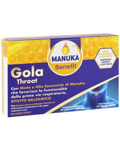 Manuka Benefit Gola Throat, 20 дъвчащи таблетки, Optima Naturals - 1