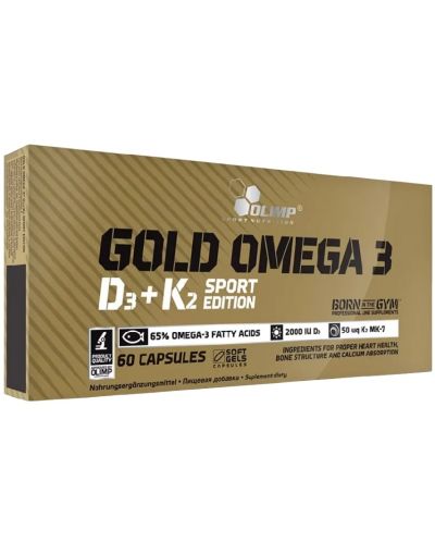Gold Omega 3 D3 + K2 Sport Edition, 60 капсули, Olimp - 1