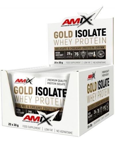 Gold Isolate Whey Protein Box, шоколад и фъстъчено масло, 20 x 30 g, Amix - 1