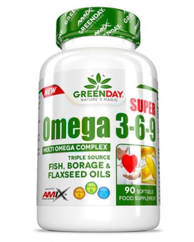 GreenDay Super Omega 3-6-9, 1000 mg, 90 капсули, Amix - 1