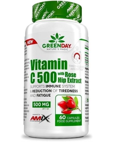 GreenDay Vitamin C with RoseHip, 500 mg, 60 капсули, Amix - 1