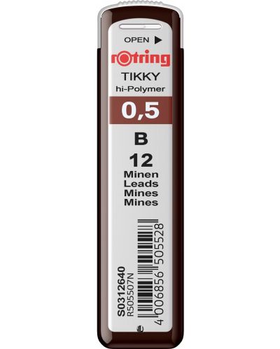 Графити Rotring Tikky - Hi-polymer, B, 0.5 mm, 12 броя - 1