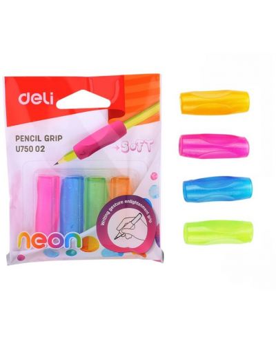 Грип за молив Deli Neon - EU75002, неонови цветове, 4 броя  - 1