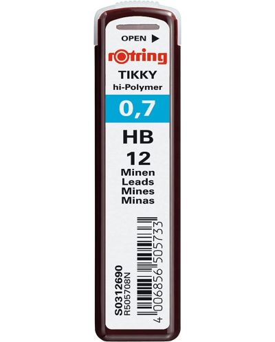 Графити Rotring Tikky - Hi-polymer, HB, 0.7 mm, 12 броя - 1