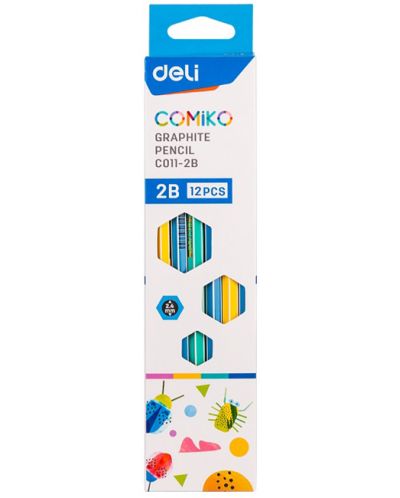 Графитен молив с гума Deli Comiko - EC011-2B, 2B, асортимент - 3