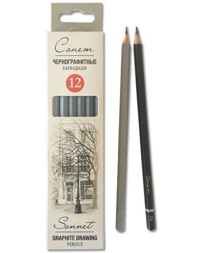 Графични моливи Невская палитра Сонет - 2Н-8В, 12 броя - 1