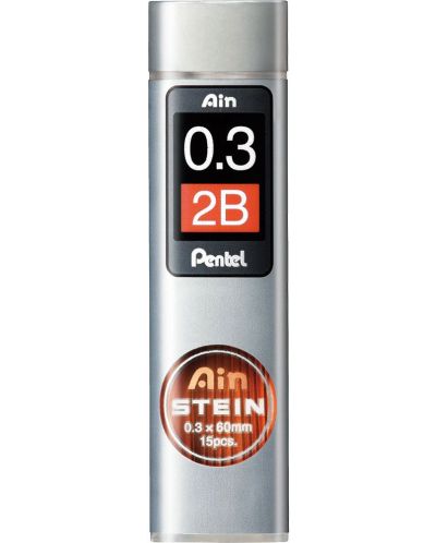 Графити Pentel - Айн Щайн, 2B, 0.3 mm, 15 броя - 1