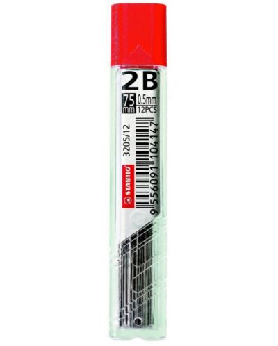 Графити за автоматичен молив Stabilo – 2B, 0.5 mm, 12 броя - 1