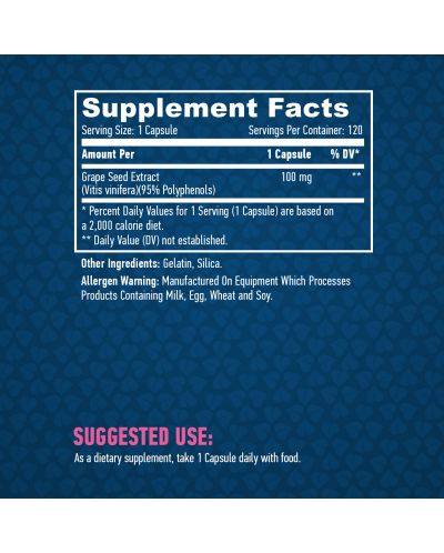 Grape Seed Extract, 100 mg, 120 капсули, Haya Labs - 2