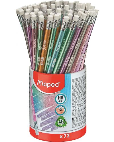 Графитен молив Maped - Glitter, HB, с гумичка, асортимент - 1