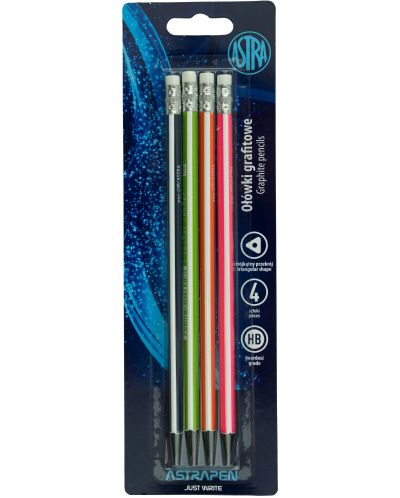 Графитни моливи Astra - с гумичка, 4 броя - 1