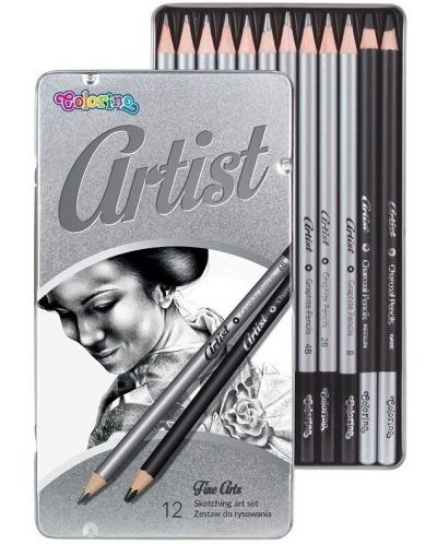 Графитни моливи Colorino Artist - 12 броя, в метална кутия - 1