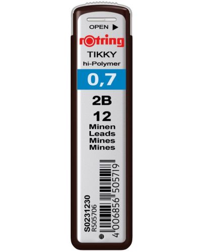 Графити Rotring Tikky - Hi-polymer, 2B, 0.7 mm, 12 броя - 1