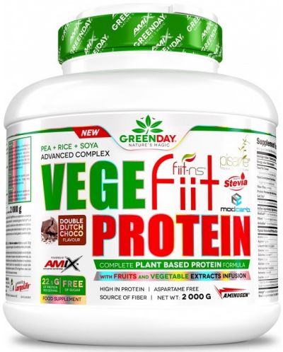 GreenDay Vegefiit Protein, шоколад с фъстъци и карамел, 2000 g, Amix - 1