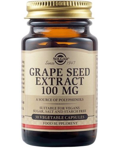 Grape Seed Extract, 100 mg, 30 растителни капсули, Solgar - 1