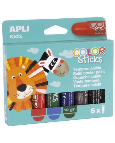 Комплект боички за рисуване Apli Kids - Гваш стик, 6 пастелни цвята - 1