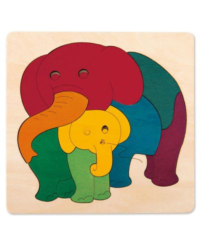 Дървен пъзел Hape - Слончета - 1