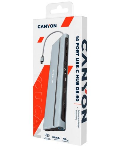 Хъб Canyon - DS-90, 14 порта, USB-C, Space Grey - 4