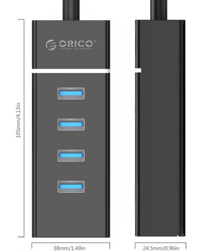 Хъб Orico - W6PH4-U3-V1-BK, 4 порта, USB3.0, черен - 2