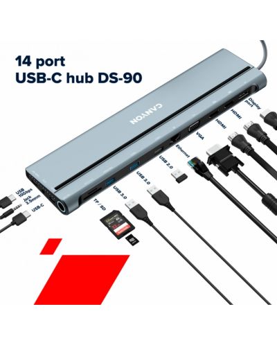 Хъб Canyon - DS-90, 14 порта, USB-C, Space Grey - 6