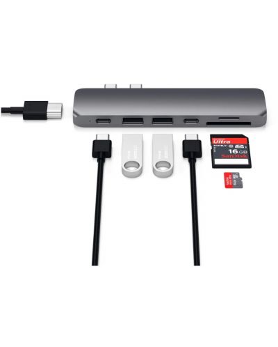 USB хъб Satechi - Aluminium Pro, 6 порта, USB-C, MacBook Pro, сив - 4